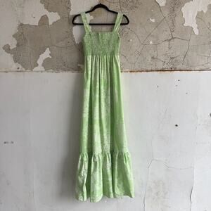 Vintage 70s Maxi Dress Young Hawaii Floral Smocked Empire Waist Hawaiian‎ Boho L